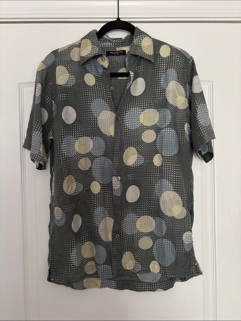 Men's Short-Sleeve Button-Up Shirt - Gray Multi Dot Print